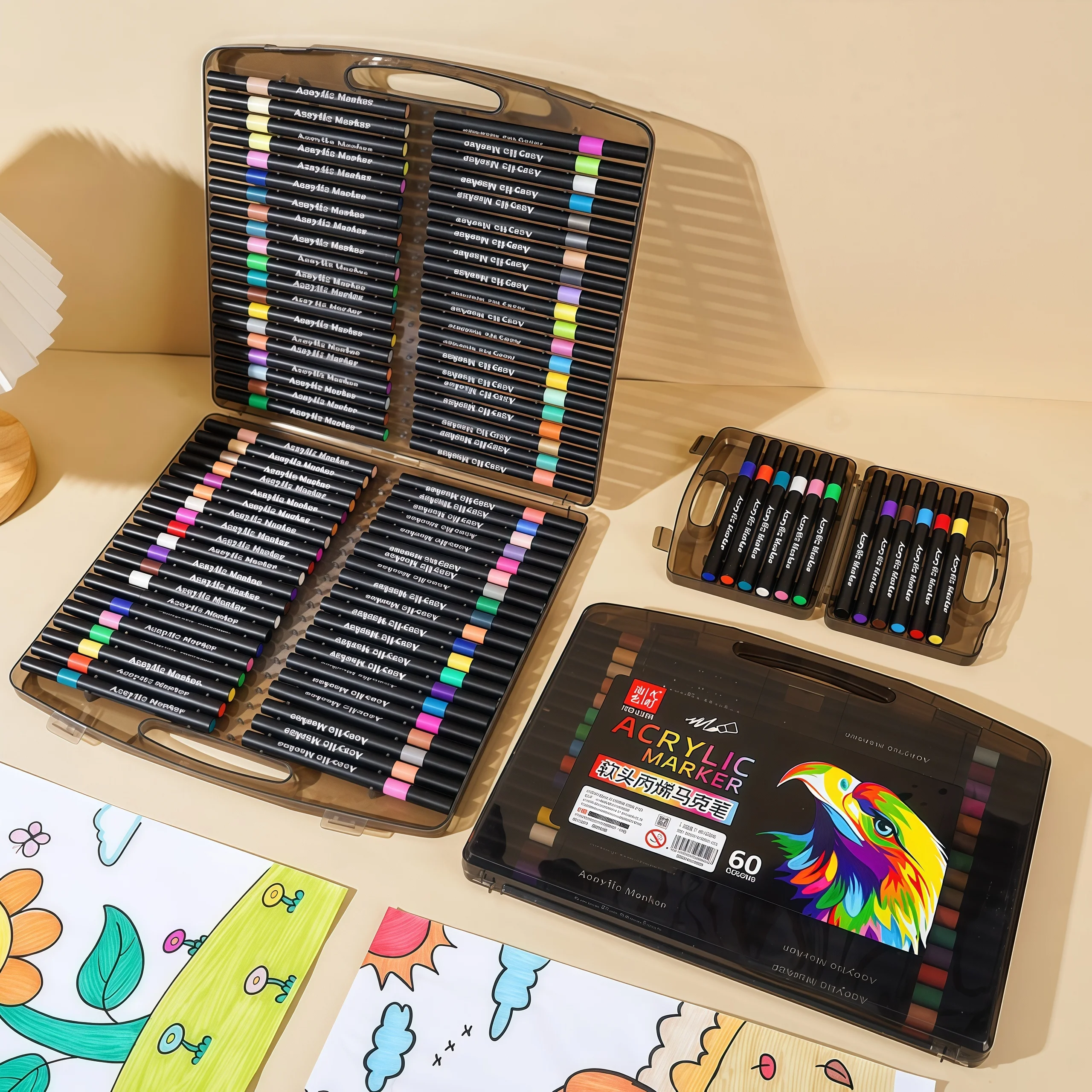 80Pcs Small Black Box Soft-Tip Acrylic Markers for Elementary School Students, Opaque and Blendable, Children's Watercolor Pens for DIY Painting