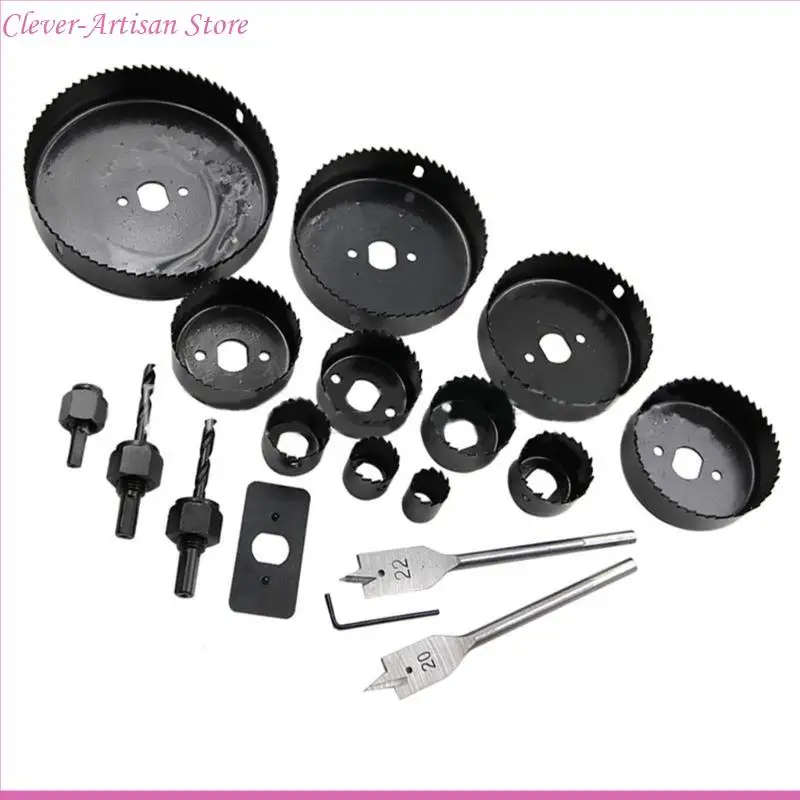 E06B 18Pieces Woodwork Hole Mở bộ dụng cụ Gypsum Board Downlight Puncher Mult Bit Bit Drill