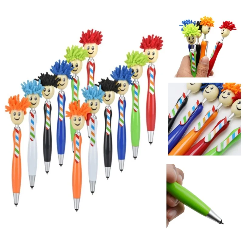 12 Pcs Funny Clown ABS Screen Cleaner Hair Different Colors Ballpoint Pen Employee Appreciation and Recognition Gifts