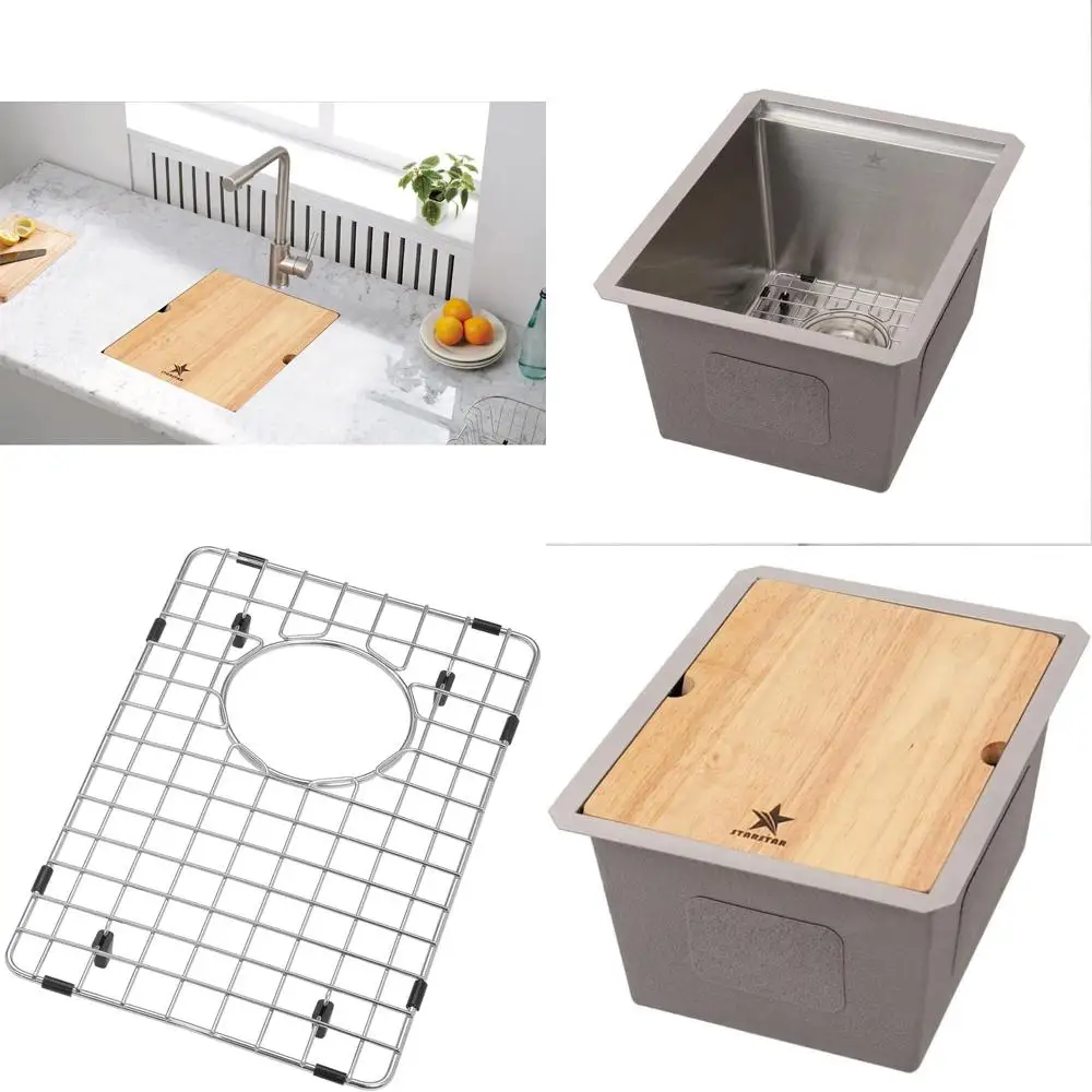 

Stainless Steel Single Bowl Kitchen Sink with Grid and Cutting Board, Undermount Design for Yard, Bar, Laundry, and Office Use