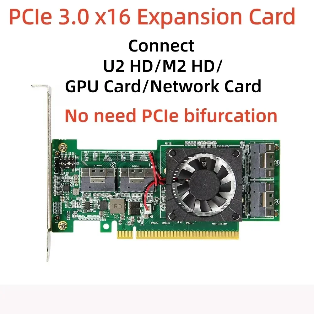 NO NEED PCIe Bifurcation PLX8749 PCIe 3.0 X16 Expansion Card Adapter for GPU, Network Card, 8*U2 8*NVME Hard Drive
