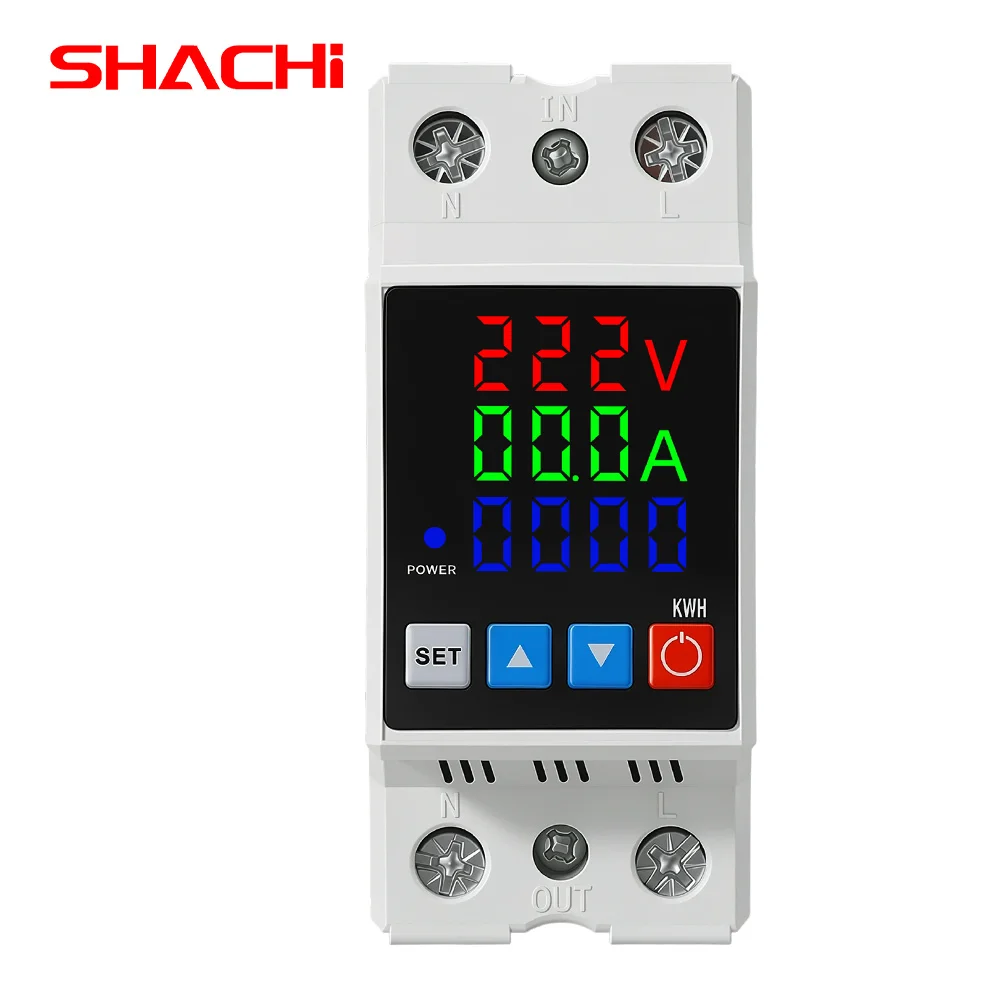 SHACHI 2P Adjustable Digital Display Over-Voltage and Under-Voltage Protection Device, Voltage and Current Protection Relay 63A