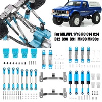 RCGOFOLLOW Alloy Steering Link Rod Pull Rod Mount Seat Shock Absorber Set for 1/16 MN D12 D90 D91 MN99s 1/16 WPL C14 C24 Blue