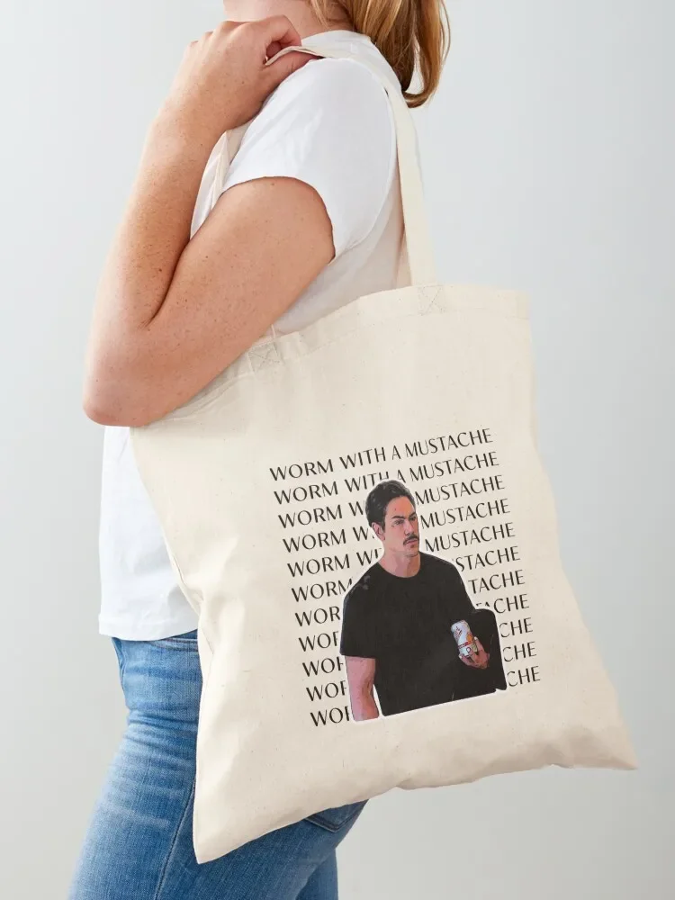 Worm with a Mustache Tote Bag custom fabric bag Shopper shoping bag