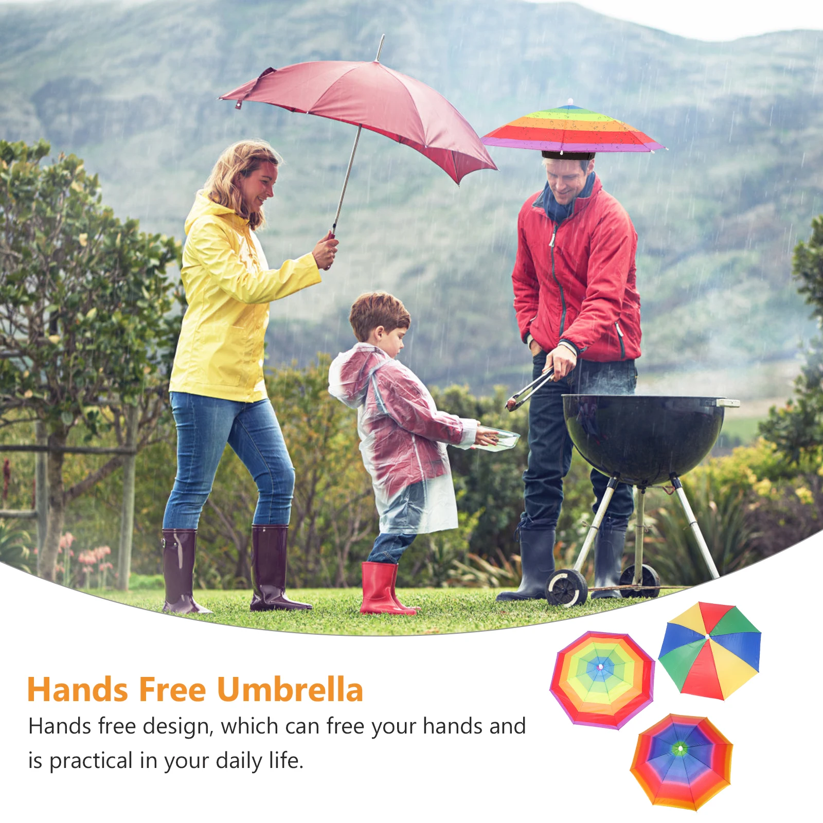 

3 Pcs Umbrella Hat Adult Hands Free Fishing Sun Visor Rain Cap Polyester Elastic Band Durable Outdoor Gardening Travel Camping