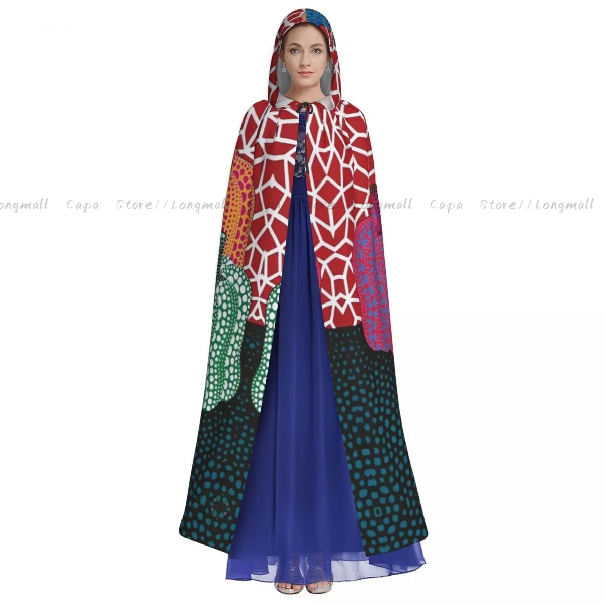 Yayoi Kusama Abstract Painting Cloak Hooded Cosplay Costume Halloween Adult Long Party Cape