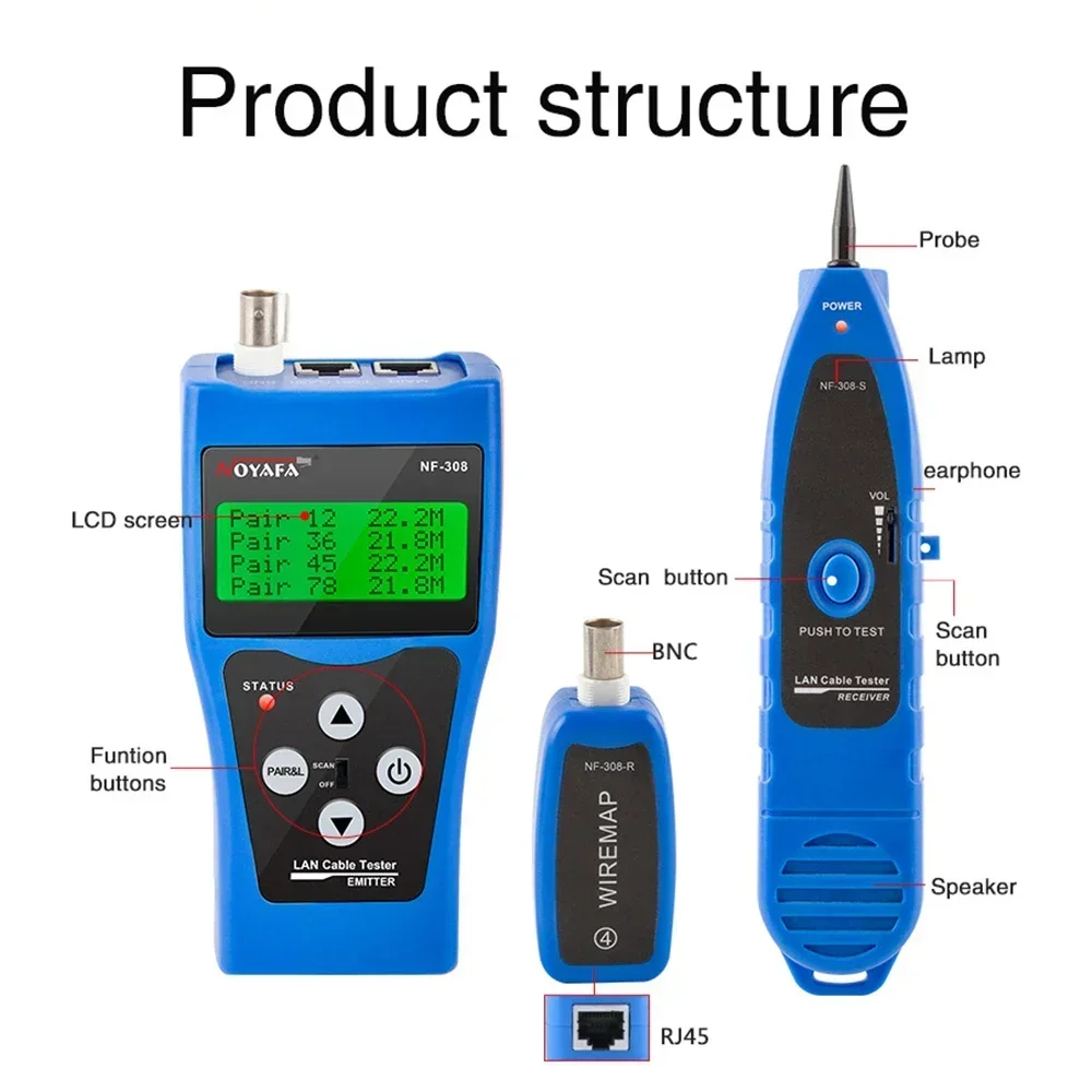 NOYAFA NF-308 Line tester Measure Network LAN Cable Length Cables Continuity Test Wire Tracker RJ45 RJ11 Ethernet Cable Tester