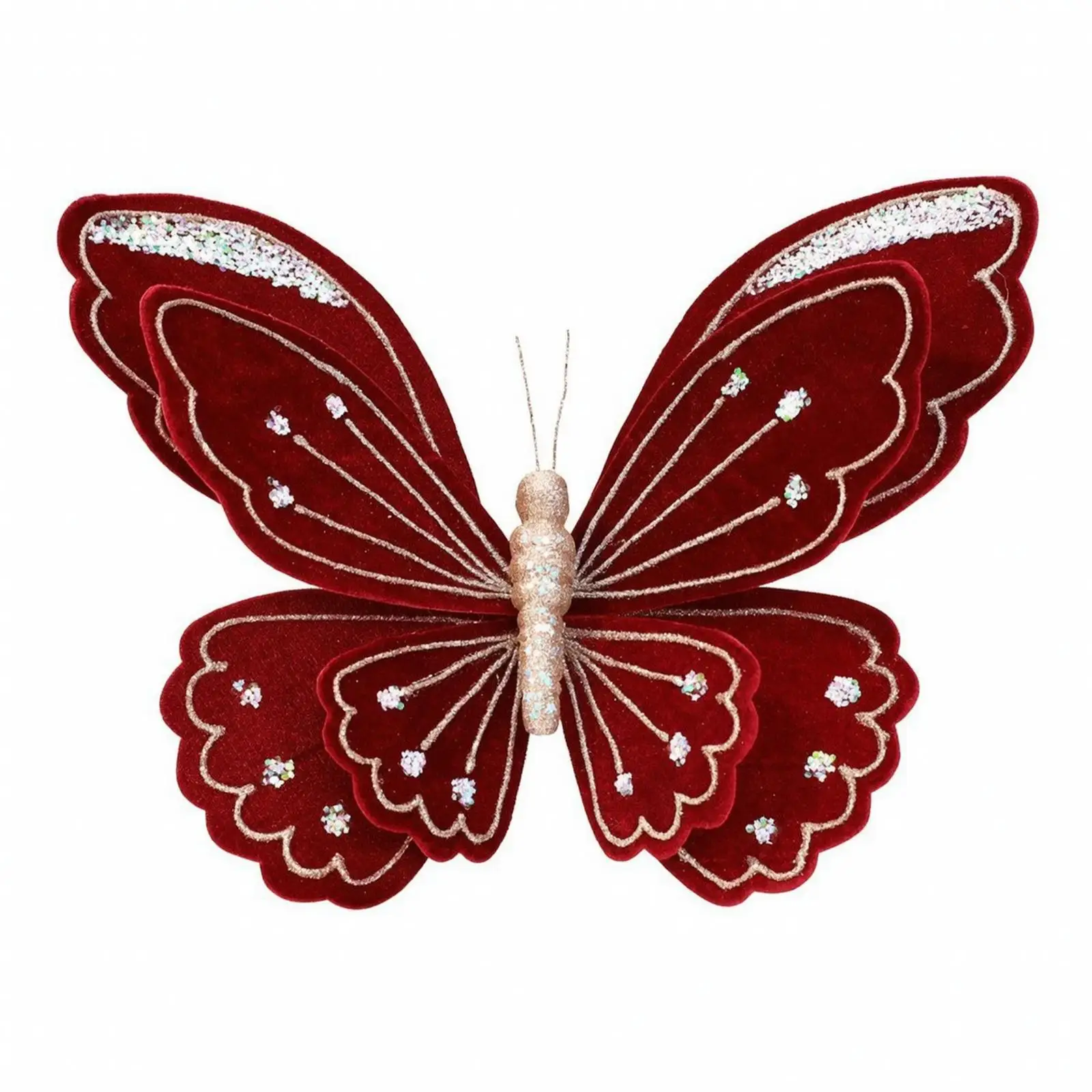 Sequined Textile Butterfly Ornament Festive Butterfly Decoration with Sequin Accents Indoor Outdoor Ornaments for Mantel,