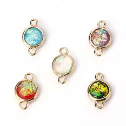 Fashion Resin Aurora Borealis Connectors Round Colorful Copper Metal Charms DIY Making Necklace Bracelets Jewelry Findings,5PCs