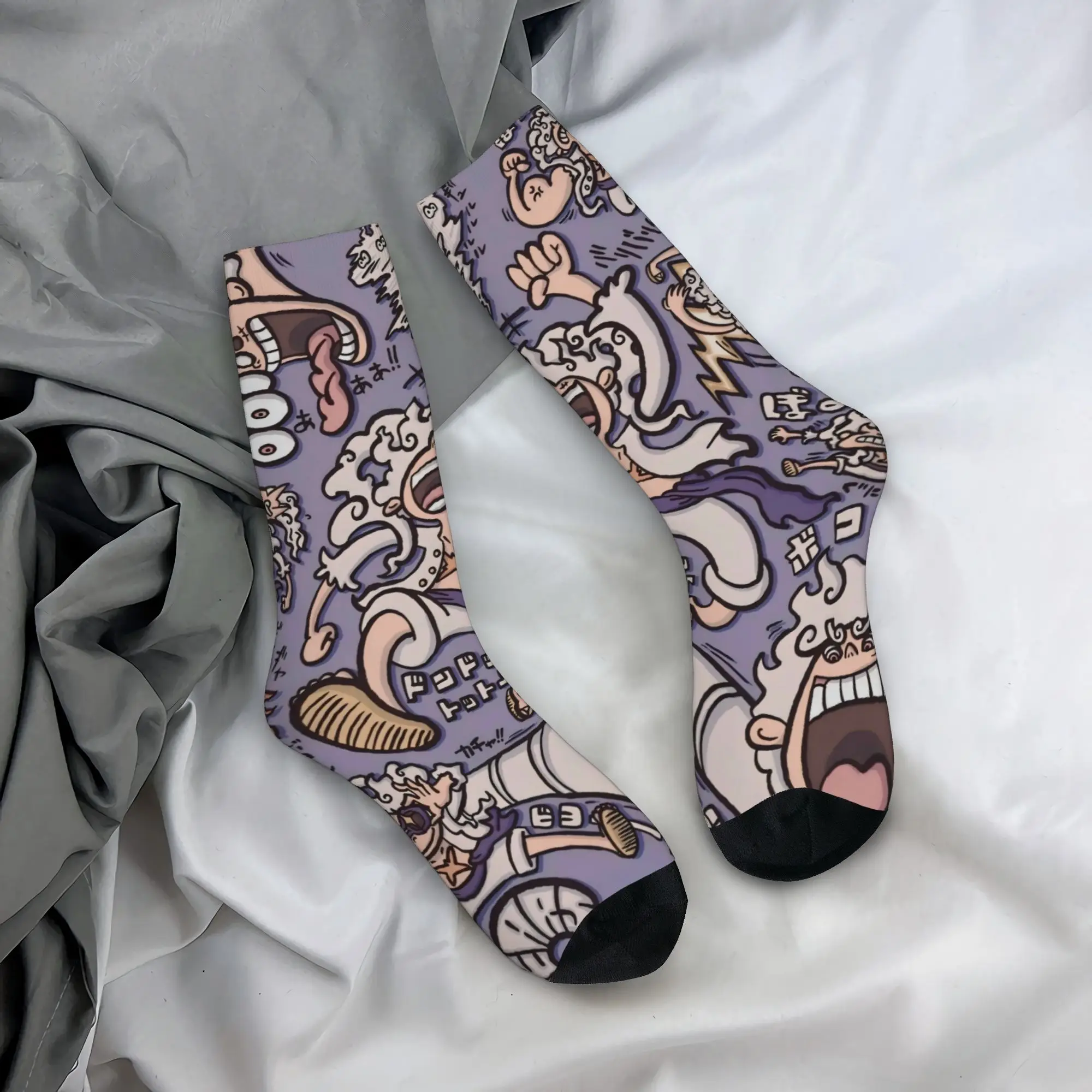 Funny Sock One Piece Luffy in Gear 5 Vintage Seamless Pattern Printed Men Socks Novelty Men's Socks