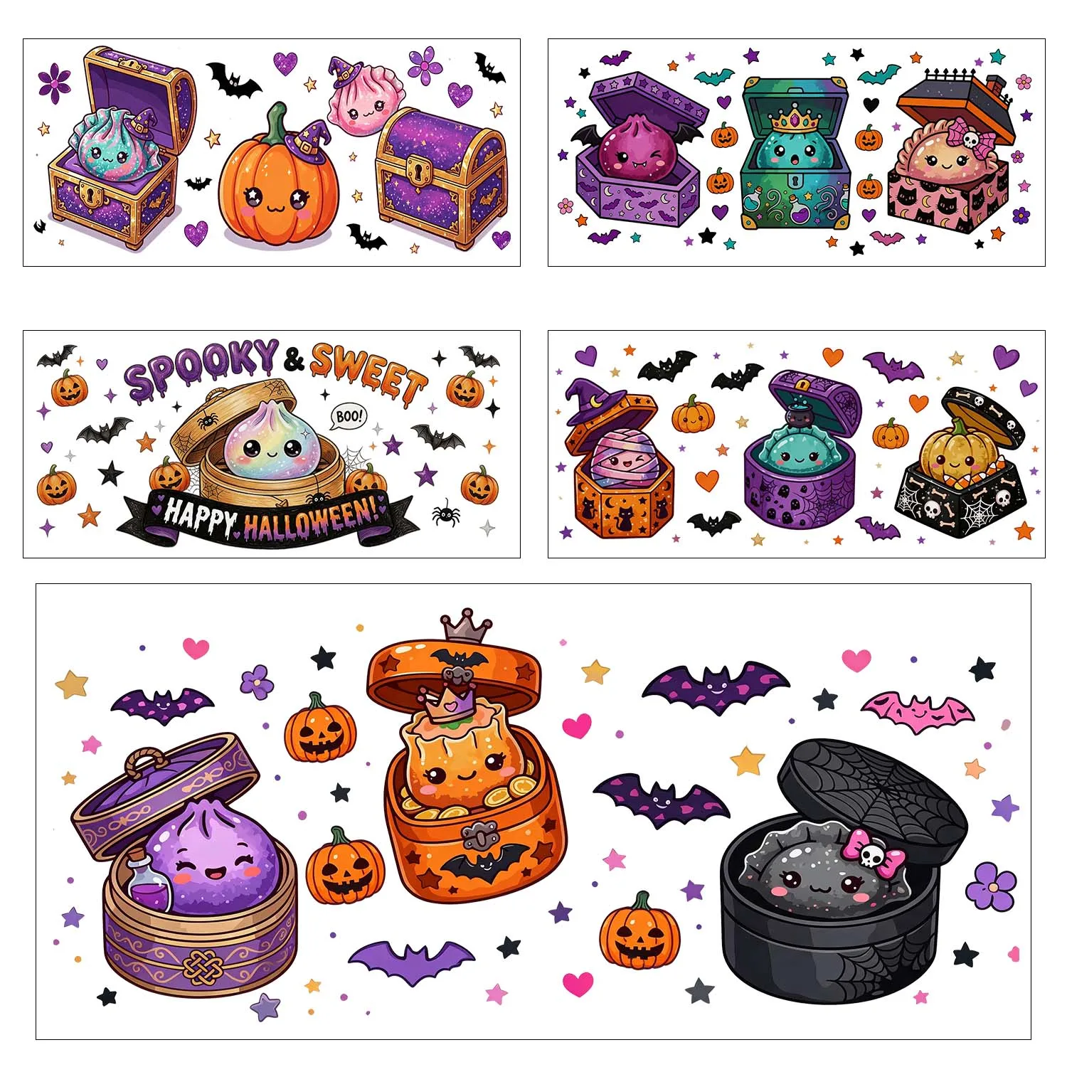 Spooky Season Halloween Cartoon UV DTF Transfer Sticker Waterproof DIY Decals 3D Transfers UVDTF Sticker 16oz UV DTF Cup Wraps