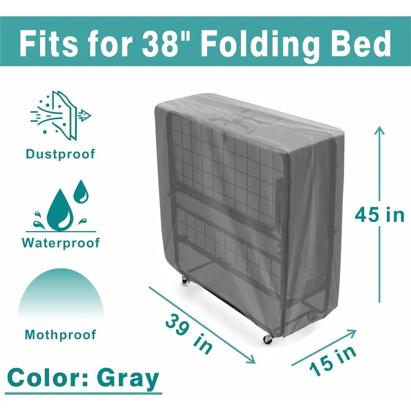 Cover Waterproof Rollaway Bed Dust Cover - Fits 38 Inch Folding Bed - 600D Universal Rollaway Bed Protector