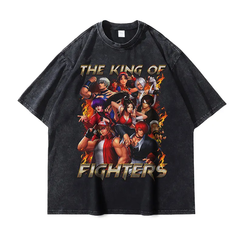 Game The King of Fighters T-shirt Vintage Washed Oversized Iori Yagami Terry Bogard KOF T Shirts Streetwear Manga Tops Tees Men