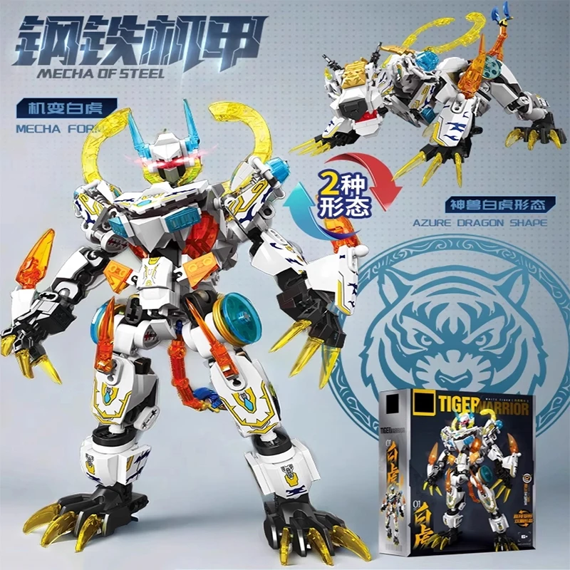 

Mecha Warrior Robot Building Kit Dragon Tiger Transformable Model STEM Construction Toys for Boys Christmas Gift Kids