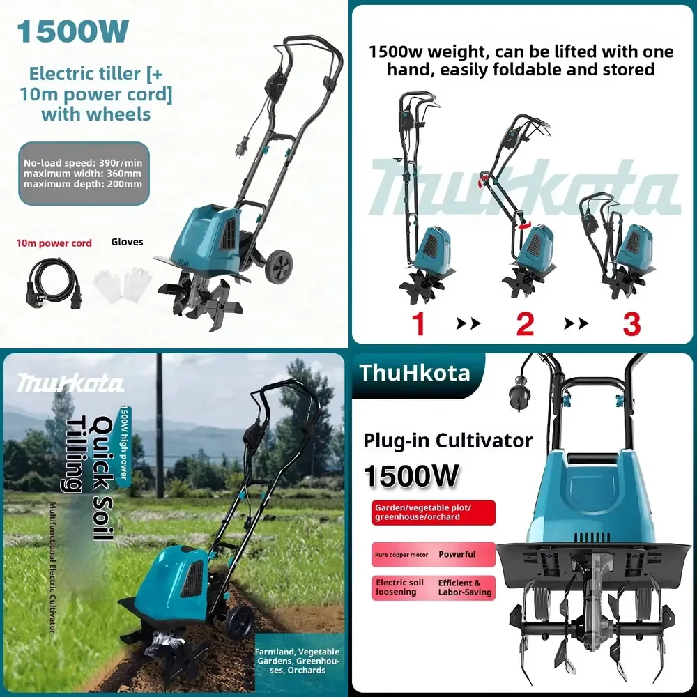 20V Handheld Mini Cordless Tiller Cultivator Electric 9 in Tilling Garden Rototiller for Lawn Gardening Soil Cultivation