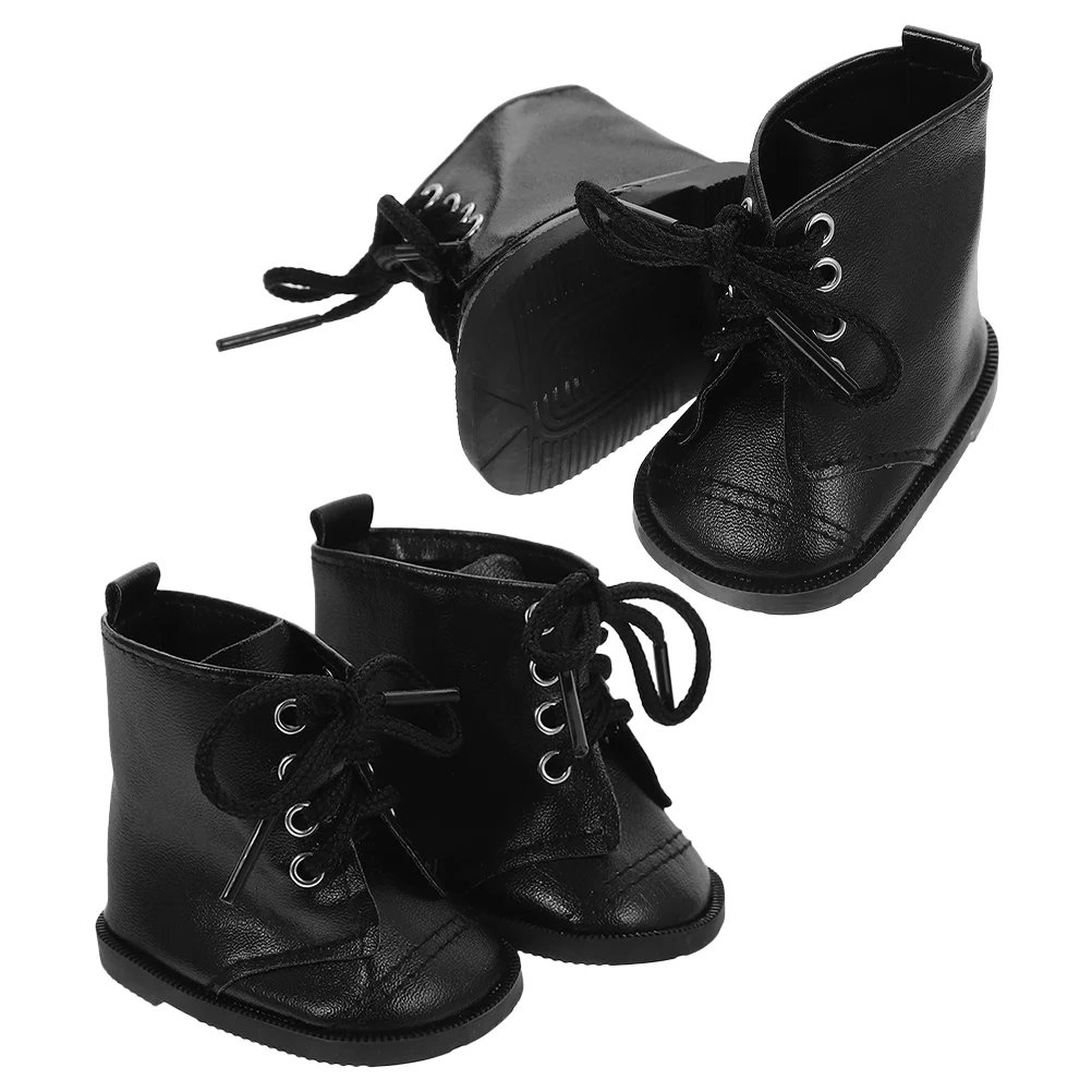 2 Pairs Girls Toys Boots Dollhouse Shoes Fashion Outfit Accessories Black Footwear Dress up