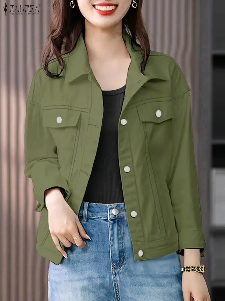 Autumn Cardigan Stylish Women Shirt Jackets ZANZEA Lapel Neck Long Sleeve Blouse Causal Tops Thin Coats Female Buttons Up Blusa