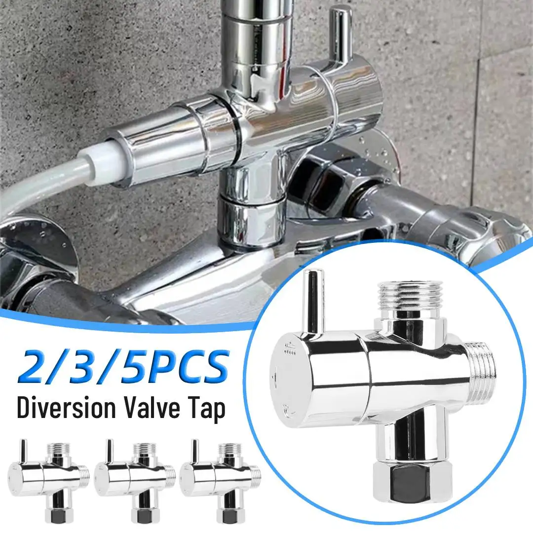 2/3/5PCS Diversion Valve Tap 3 Way Shower Head Diverter T-Adapter Converter Corrosion Resistant for Handheld Showerhead Bathroom