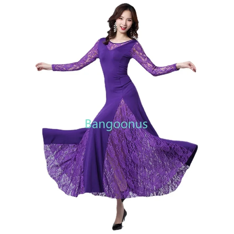 

Long Sleeve Girls Ballroom Oriental Dance Competition Dress Modern Waltz National Standard Dancing Dresses Professional Costume