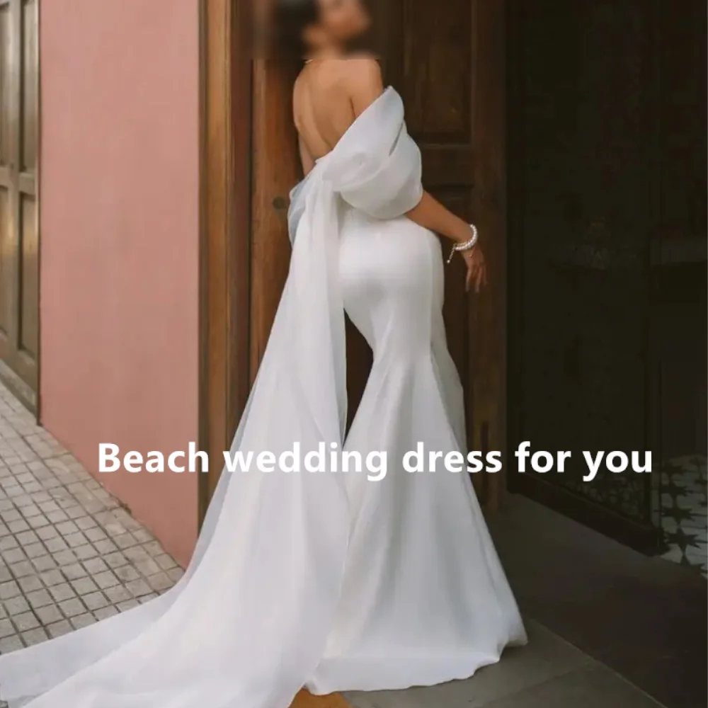 Praia querida sem mangas sem costas cetim sereia vestidos de casamento vestido de noiva vestidos de noiva vestidos de novia 2024