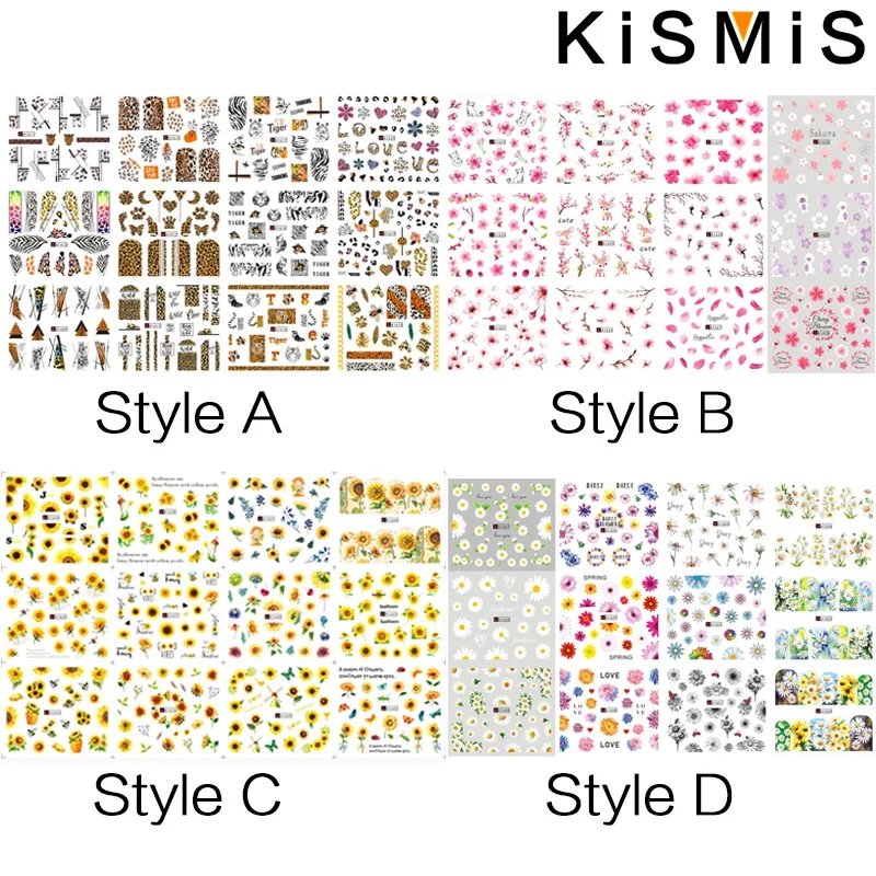 عباد الشمس الأزهار مسمار الفن ملصقات المياه الشارات نقل رقائق مجموعة الجمال مسمار الملحقات #3