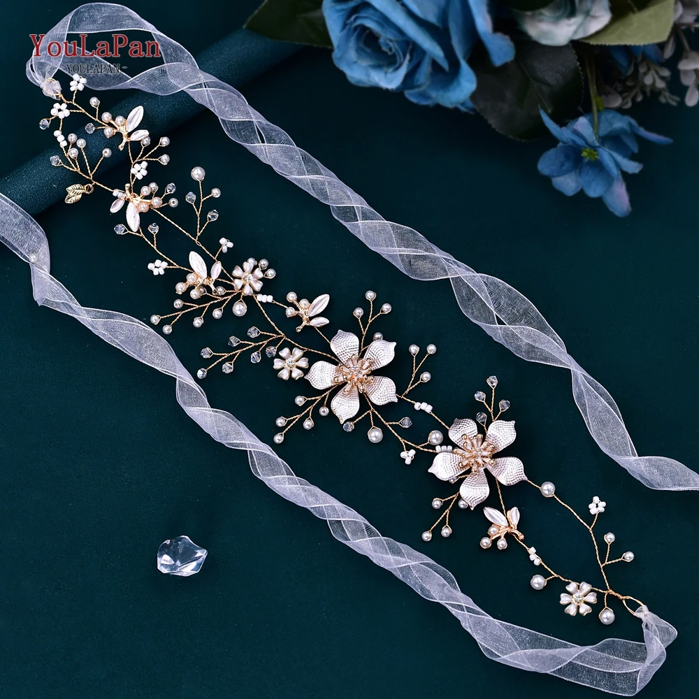 YouLaPan Wedding Dress Belt Alloy Floral Bridal Sash Belt Crystal Wedding Belts Bridal Ribbon Sash Evening Gown Belt SH357