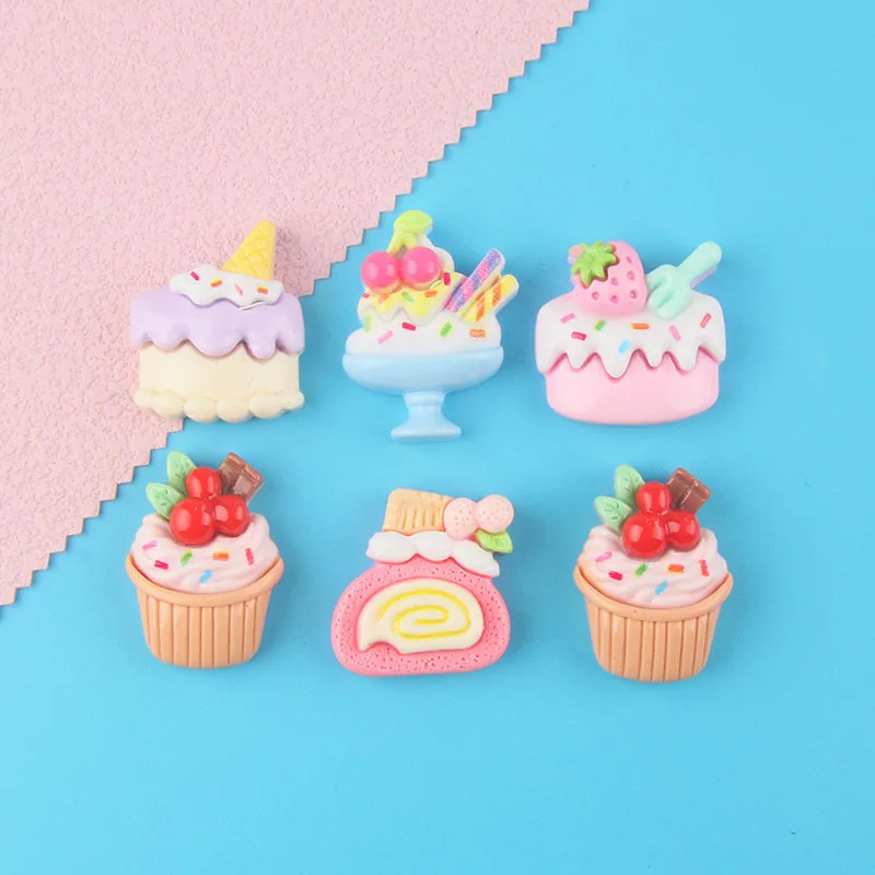 Sweet Cake Resin Foods Cabochon Flatback for Handmade Crafts 10pcs Ice Cream Cookies Resins Decoration Accessory DIY Slime Charm