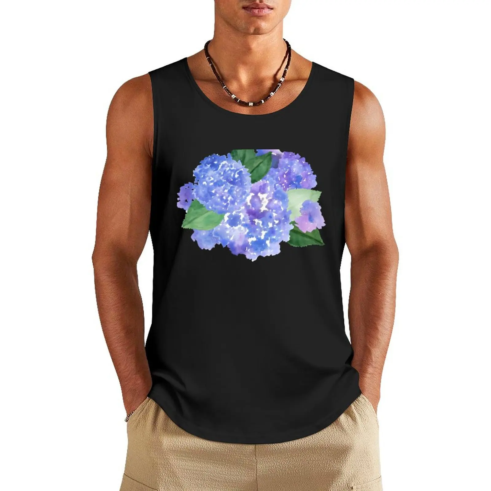 Hydrangeas and Stripes Tank Top tops bodybuilding t-shirt T-shirt Men's gym Muscle fit