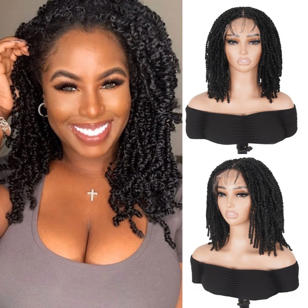 Parrucca anteriore piena in pizzo all'uncinetto Passion Twist per donna Capelli castani neri Bohemian Spring Twist Capelli all'uncinetto Trecce sintetiche all'uncinetto