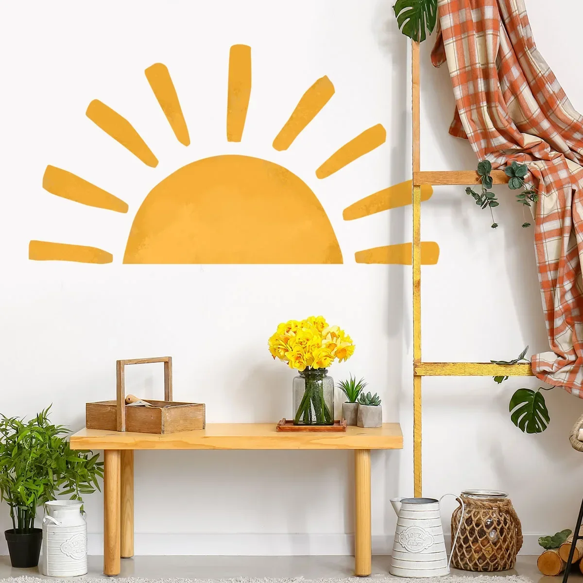 Boho Sun Sunshine Sunrise Watercolor Wall Sticker Vinyl Baby Room Living Room Nursery Art Decals for Kids Room Home Decor