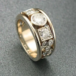Huitan Geometric CZ Gold Color Rings for Women Fashion Versatile Design Wedding Bands Accessories Party Modern Statement Jewelry