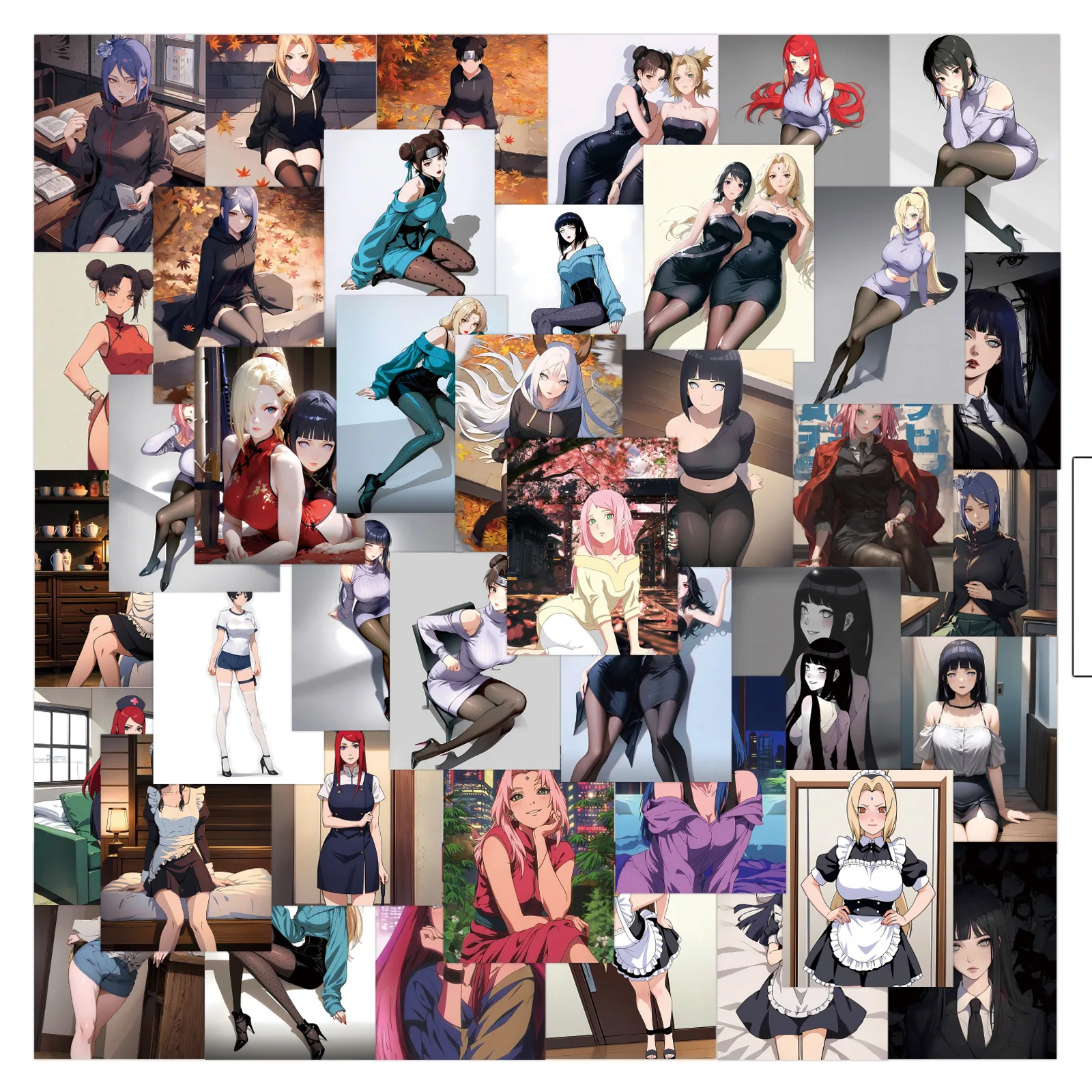 64pcs Cartoon Anime Naruto Girl Group Doodle Decoration Stationery Hand Account Water Cup Computer Stickers