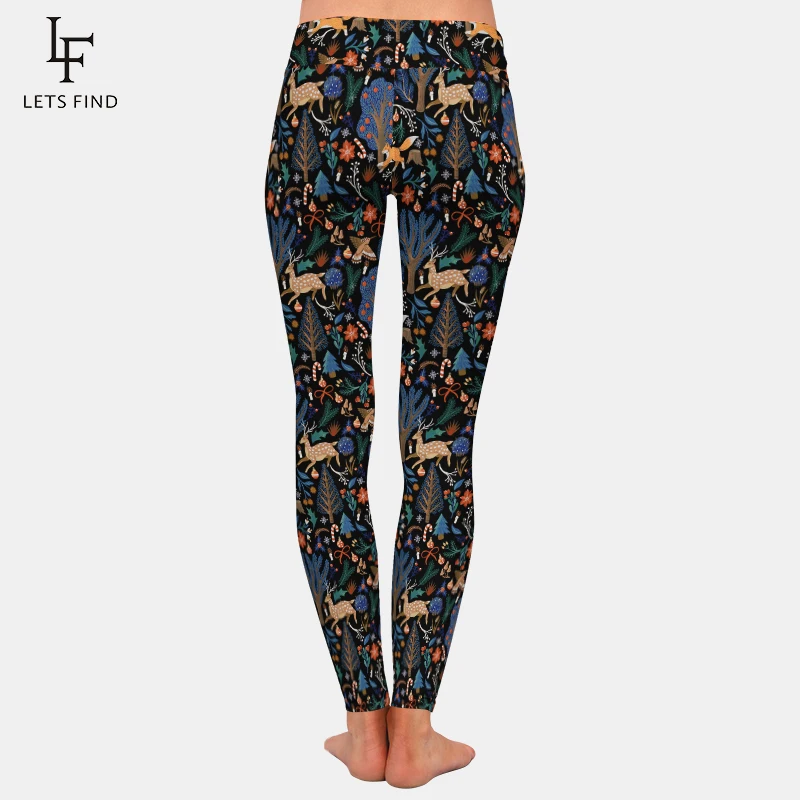 LETSFIND 3D Deer and Foxes In The Forest Print Women Warm High Waist Pant New Fitness Slim Soft Stretch Leggings