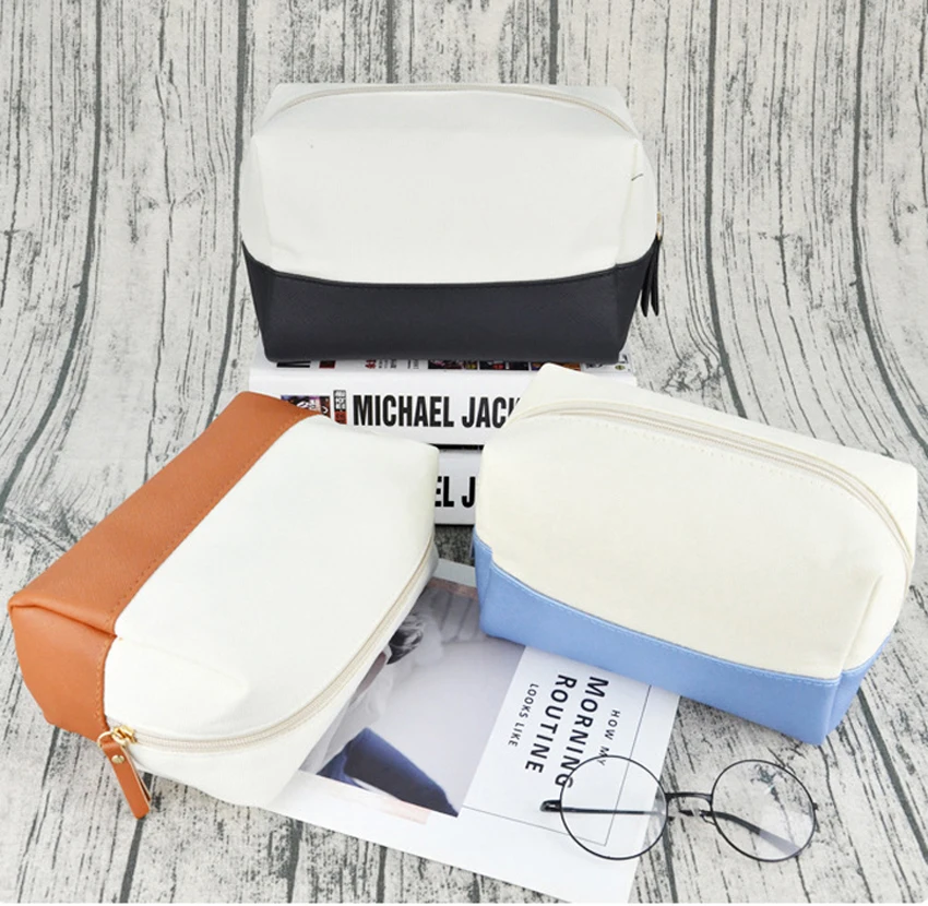 

DHL50pcs Canvas Two Color Patchwork Solid Large Capacity Waterproof Protable Cosmetic Bags