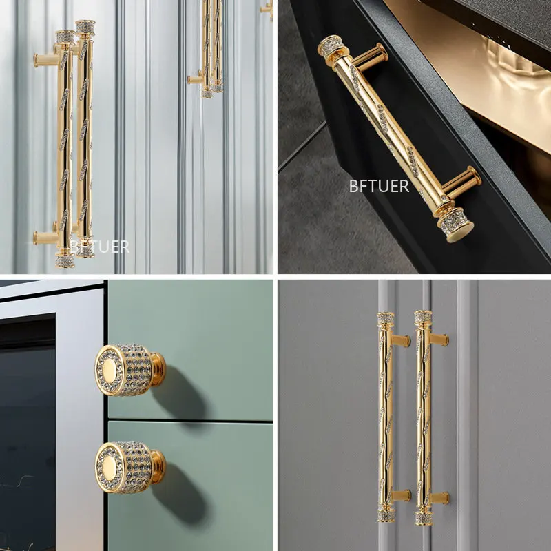 Zinc Alloy Wardrobe Dresser Drawer Knobs Furniture Door Hardware Modern Light Luxury Black Gold Kitchen Cabinet Handles