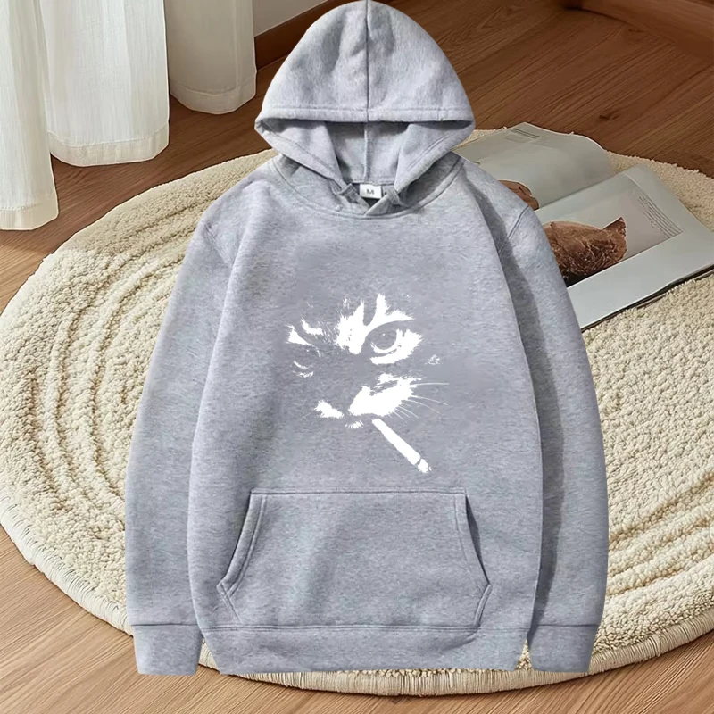 Funny Meme Smoking Cat Face Graphic hoodie 2025 men women funny fashion cool Long sleeve streetwear print oversized tops unisex