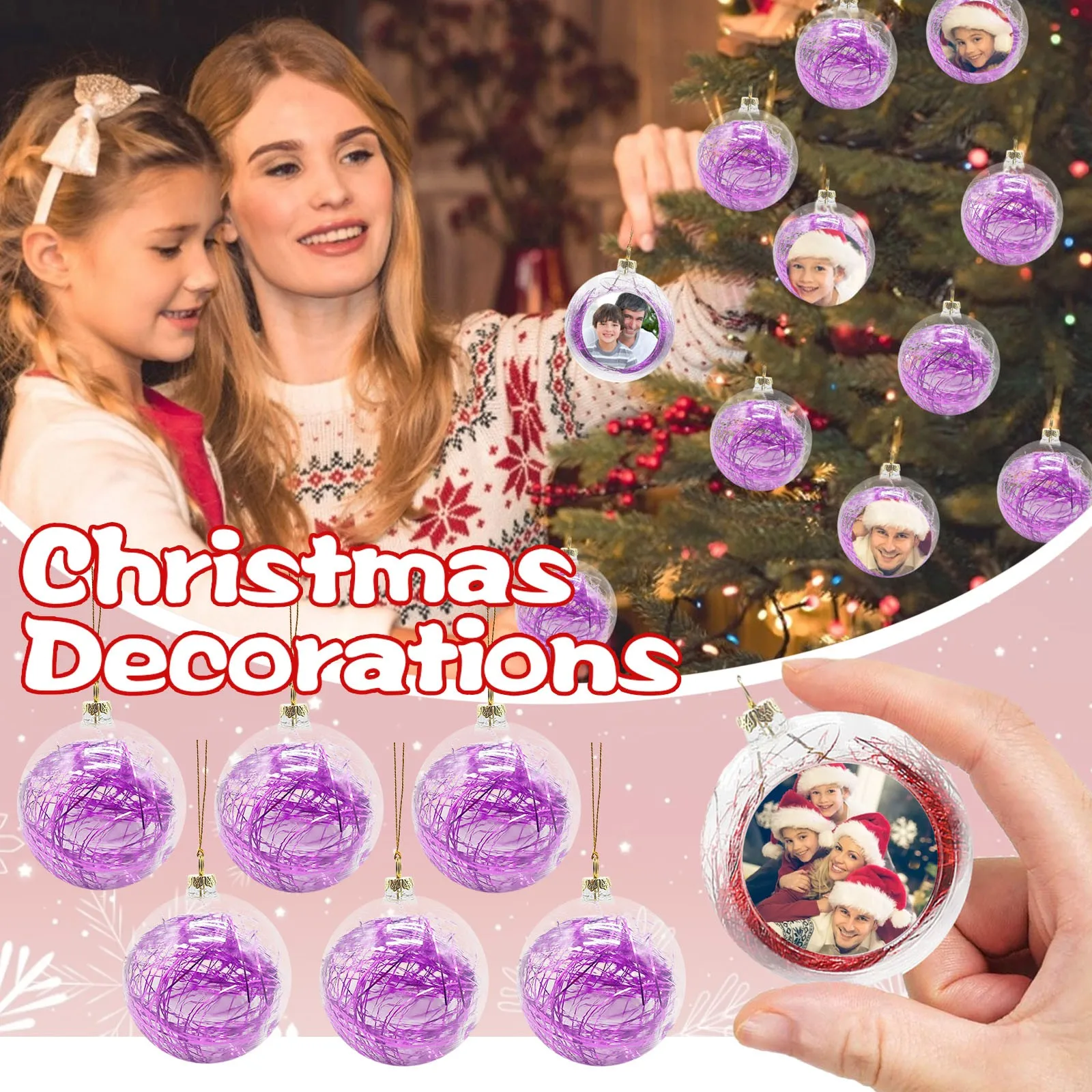 1PC Blank Sublimation Christmas Ball Decoration Pendants DIY Gifts Craft Christmas Tree Hanging Round Ornaments Home Decoration