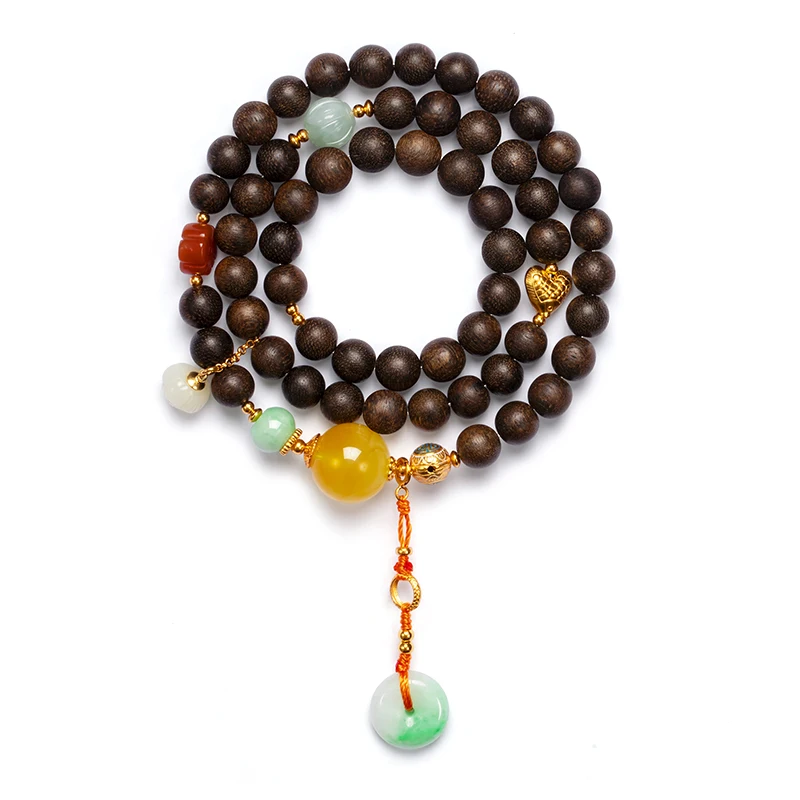 

Meditation Healing Therapy Natural Agarwood Bracelet Women Multi Circle S925 Sterling Silver Gold Plated Beeswax Beads Original