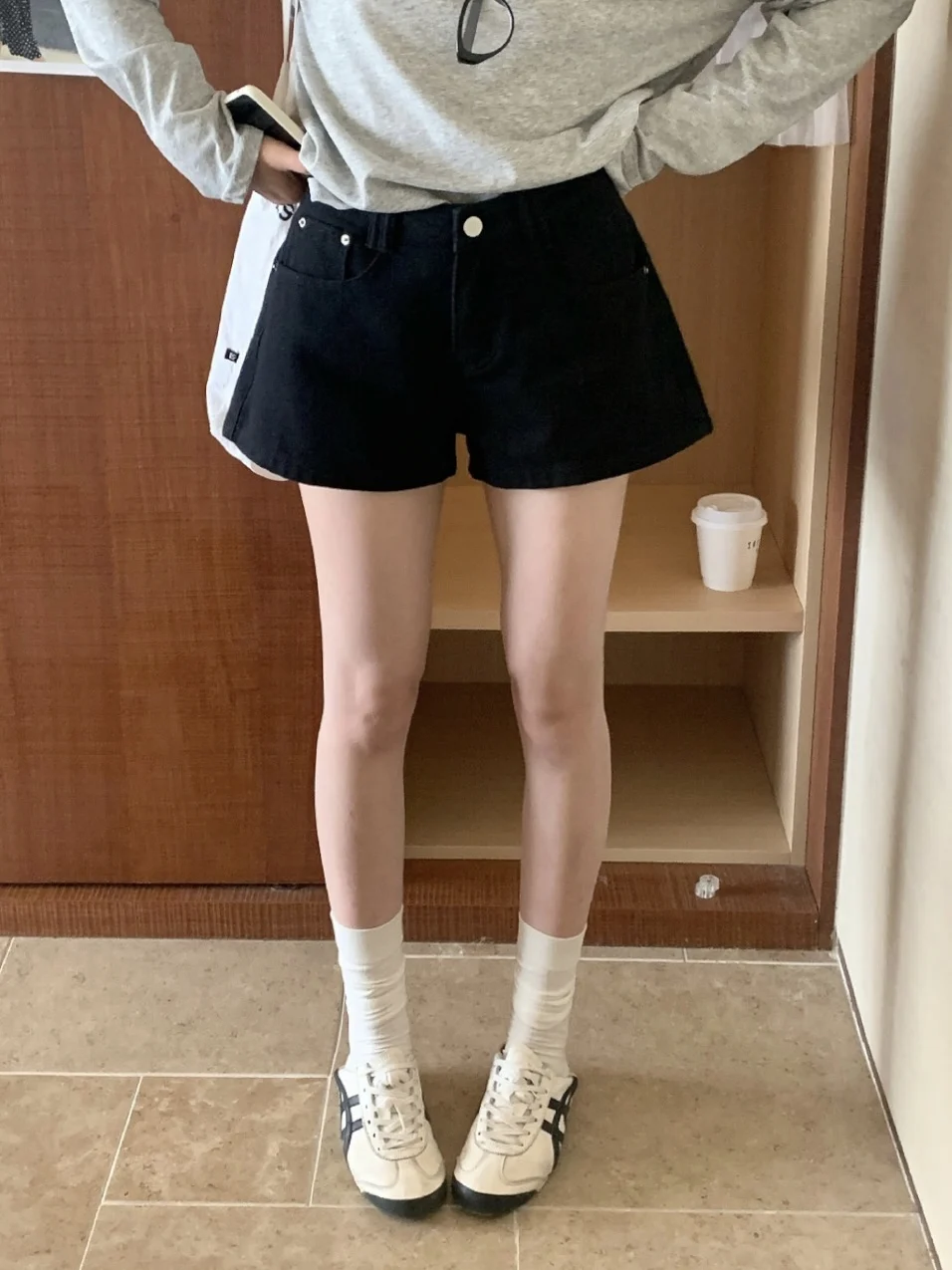 

Hellokay High Waist Black Denim Shorts A-Line Skirt Slimming Effect Spring Fashion Ladies Cotton Jeans High Waist Shorts