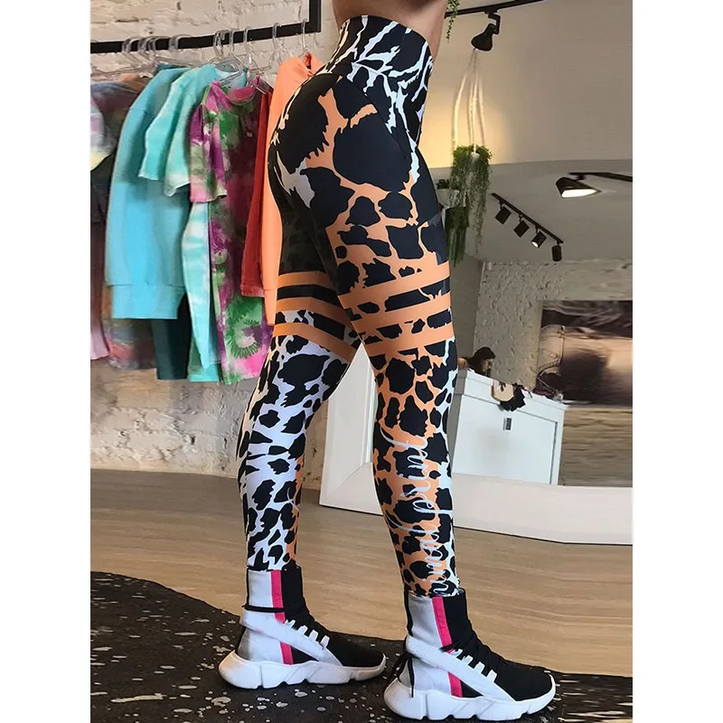 Krisnanas Leopard Print Sexy Yoga Pants for Woman 2025 Workout Butt Lifi Fitness Slim Fit High Waist Long Pencil Pants 85026