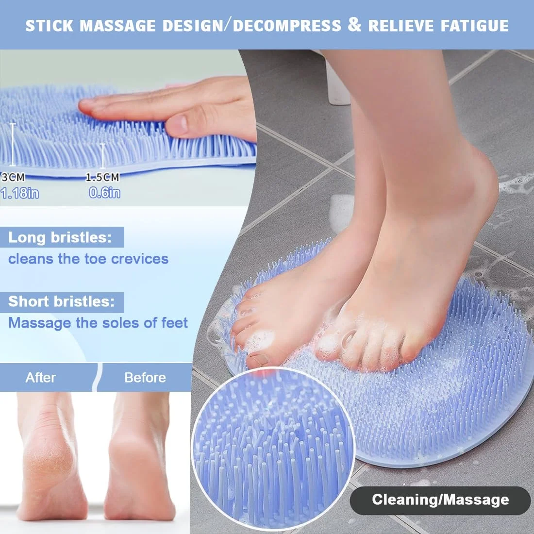 1 Pcs Shower & Foot Scrubber Bathroom Wall Mounted Back Scrubber Silicone Bath Massage Cushion Brush With Suction Cups