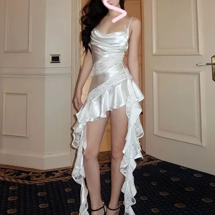 

White Lace Hot Girl Summer 2026 Irregular New Camisole Sexy Spliced Dress