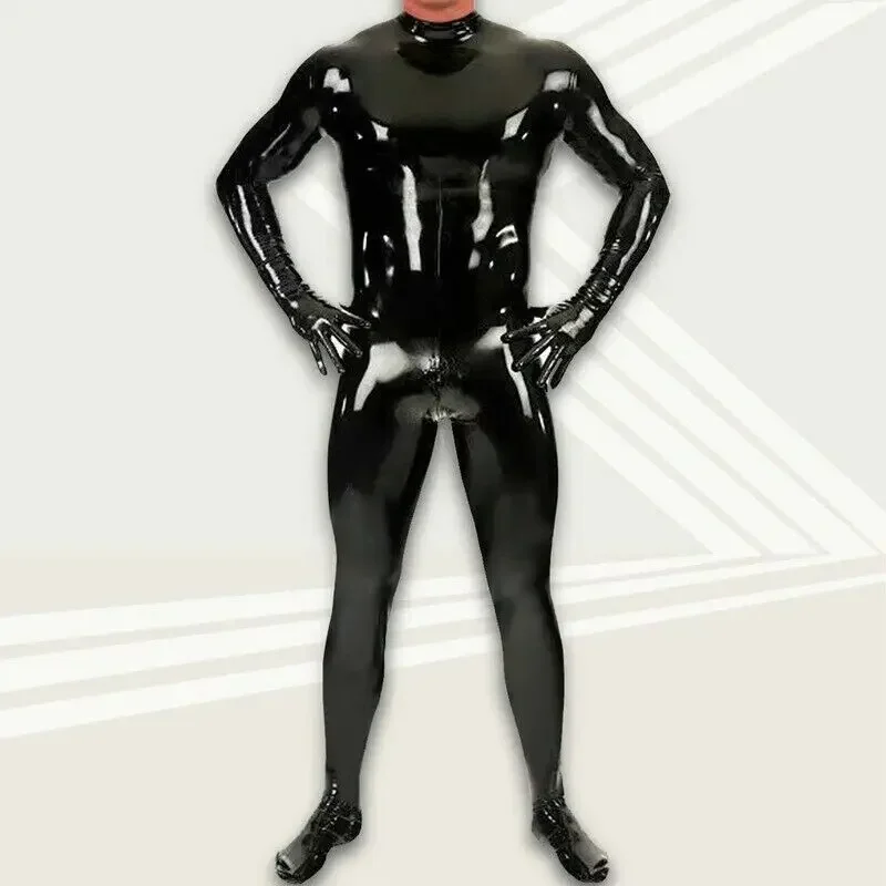 100% Latex Gummi Rubber Classic Black Catsuit Zentai Jumpsuit Fitness Bodysuit 0.4mm S-XXL