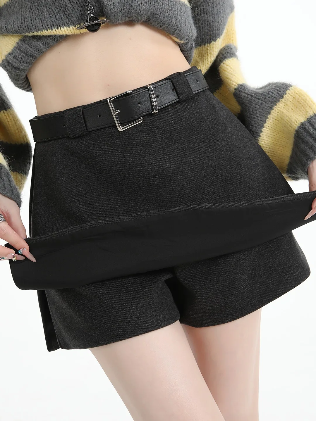 American Sle – jupe trapèze taille haute pour femme, jupe fendue en Tweed, petite taille, douce et confortable, nouvelle collection automne hiver