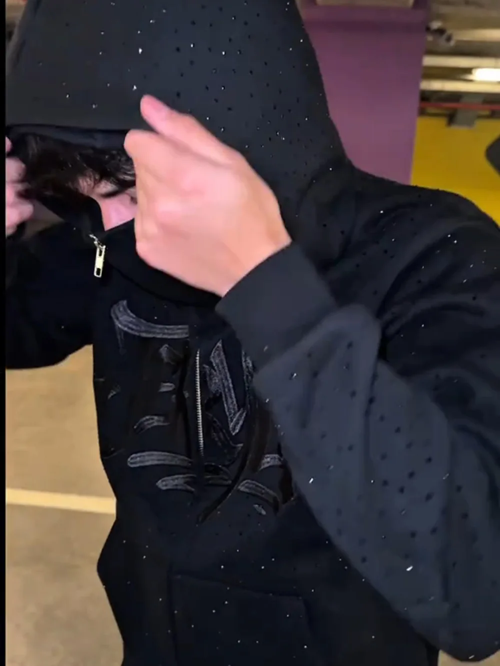 New Autumn Winter Hot Diamond Double Hat Hoodie Dark Style Unisex Zipper Embroidered Cardigan Casual Warm Top