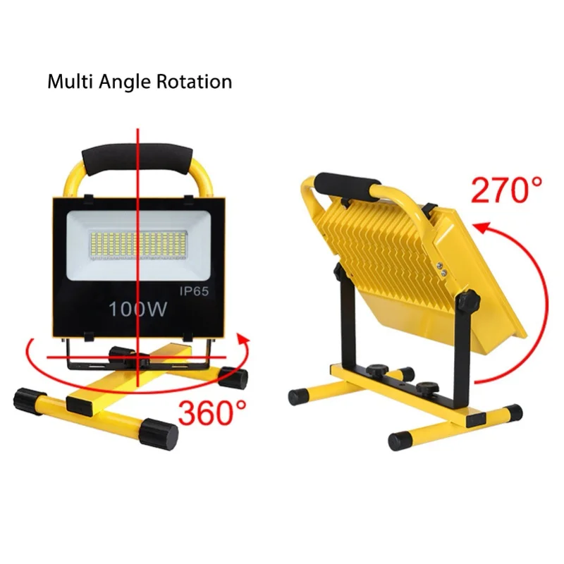 كشاف ضوء خارجي قابل لإعادة الشحن LED IP65 مصباح محمول مقاوم للماء 100 وات 9000LM 6500 ك