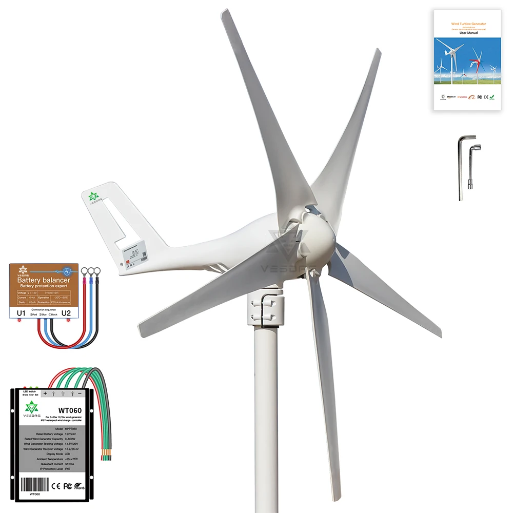 400W 12V 24V Small Wind Turbine With Controller Windmill, Starting Wind Speed Of 2m/s, Capable Of Assembling 3 or 5 Wind Blades