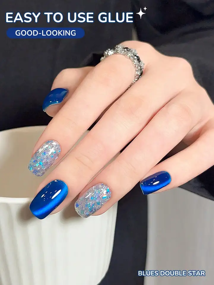 XEJAYI 2Pcs 15ml Blue Cat Eye Gel Nail Polish Set,UV LED Soaking Nail Gel,  Semi-Permanent, DIY Salon Quality Nail Art Gel