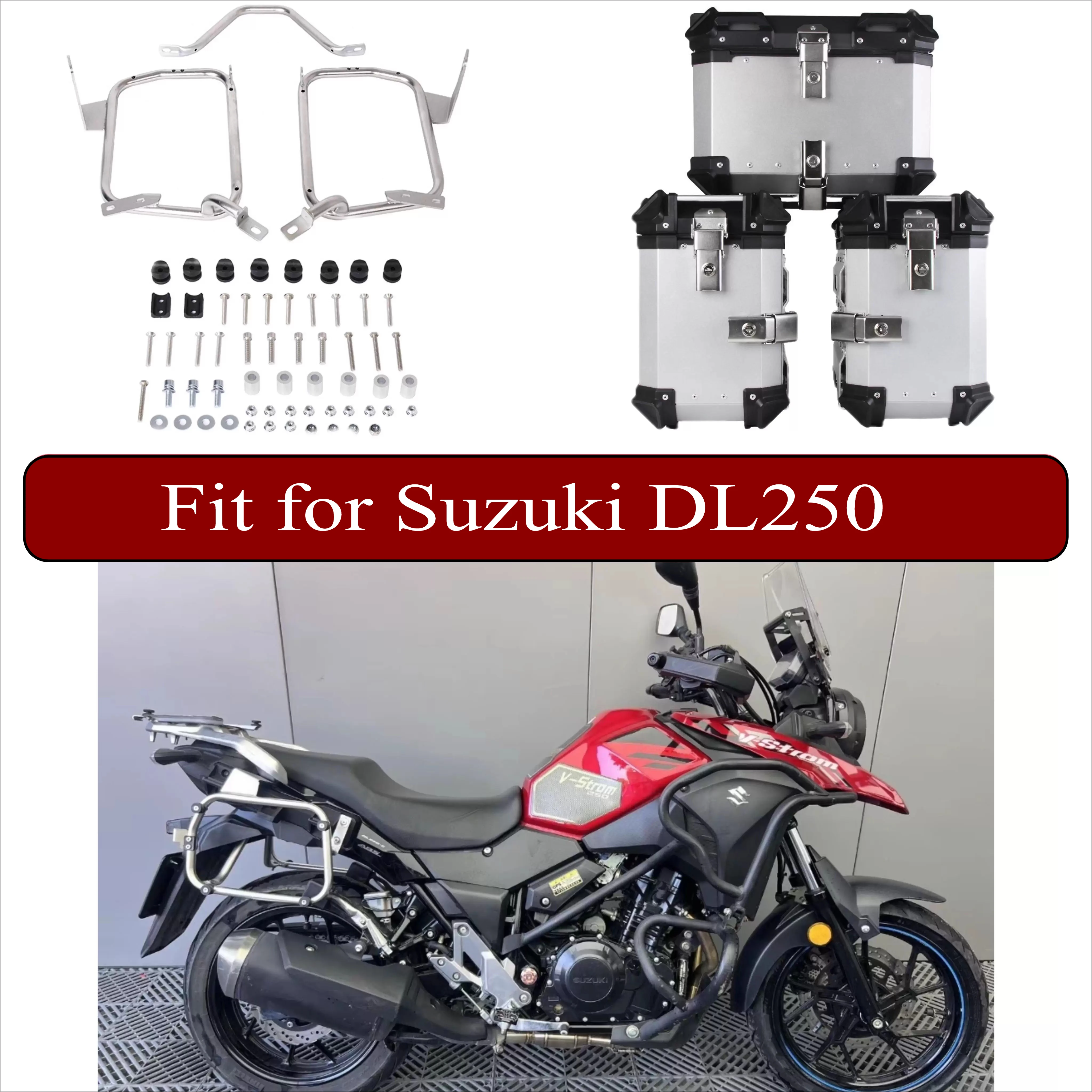 

Боковые коробки из алюминиевого сплава и боковая рама из углеродистой стали для Suzuki DL250 Крепления идеально подходят Прочные материалы Простая установка