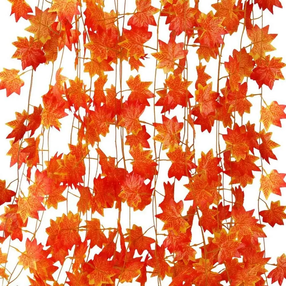 Fake Maple Leaf Hanging Vine Artificial Fall Garlands String for Thanksgiving Halloween Home Wall Ceiling Party Decor Supplies - view 2